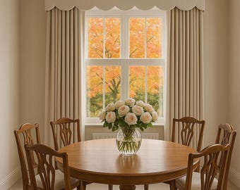 Custom Pelmet, Custom Valance, Geometric pattern, Scalloped Edge Box, Upholstered Cornice with mounting hardware