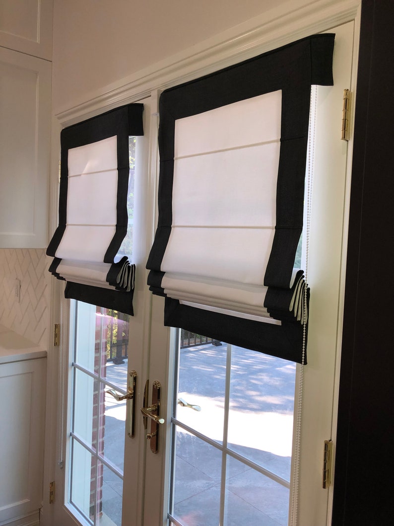 Flat Roman Shade White with 4 sides Black Border Etsy