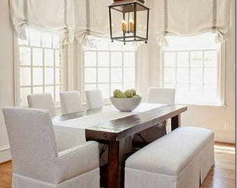 Custom Linen Roman Shade, Natural Cheval Fabric, Relaxed Style