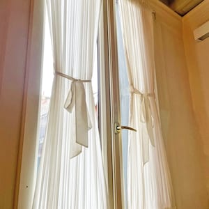 Custom Cafe Curtains, Sheer Curtain Kidman, Curtain for Windows and Doors, Curtains with Pockets for Cafe Style Rods, Top and Bottom Pockets