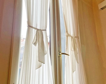 Custom Cafe Curtains, Sheer Curtain Kidman, Curtain for Windows and Doors, Curtains with Pockets for Cafe Style Rods, Top and Bottom Pockets