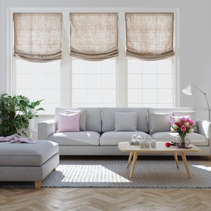 Roman Shades for Windows, Luxury European Relaxed 100% Linen "Tuscany", linen roman shades with chain mechanism, custom window treatment