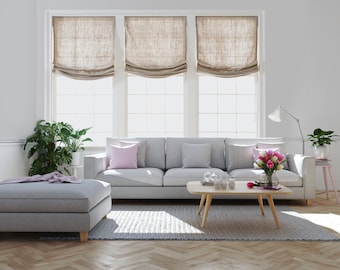 Roman Shades for Windows, Luxury European Relaxed 100% Linen "Tuscany", linen roman shades with chain mechanism, custom window treatment