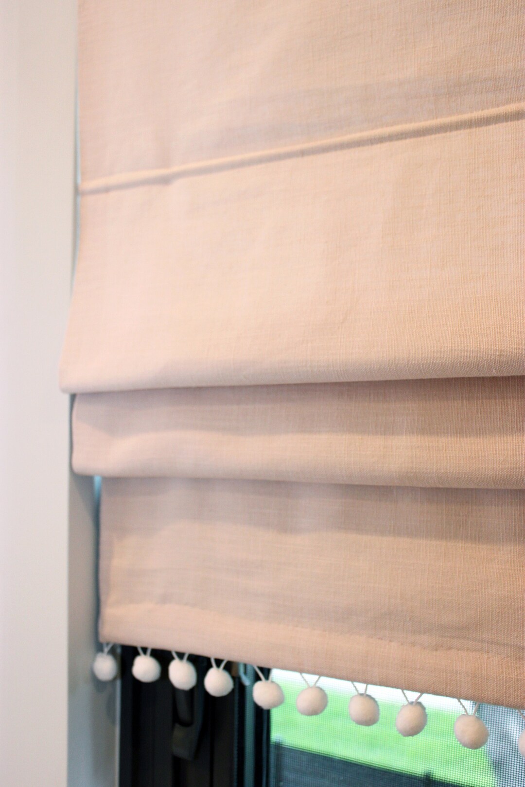 Custom Roman Shades, Custom Size Shade With Pom Pom Trim, Roman Shade ...