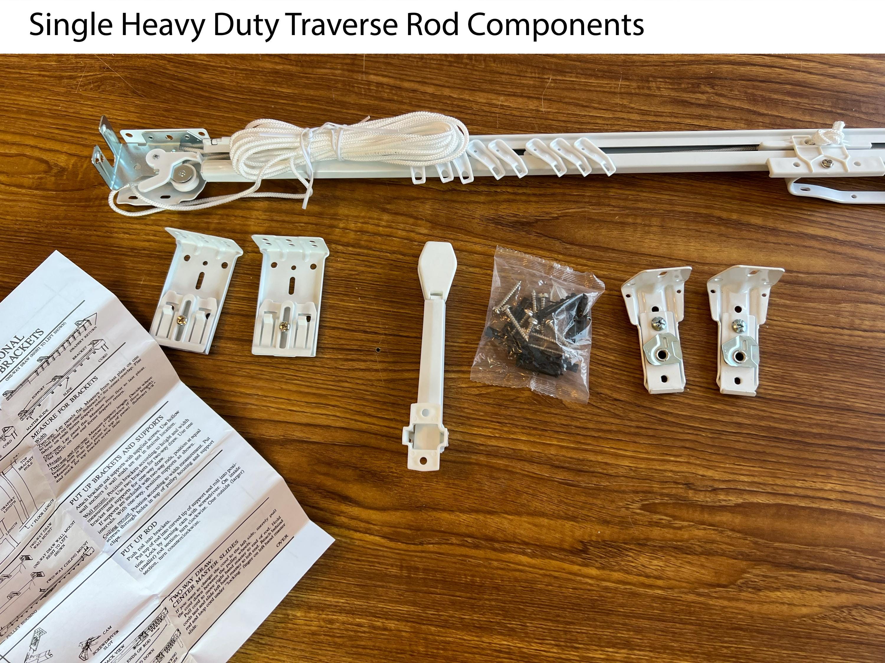 Heavy Duty Traverse Curtain Rod Set – Center Open, Cord Draw – White