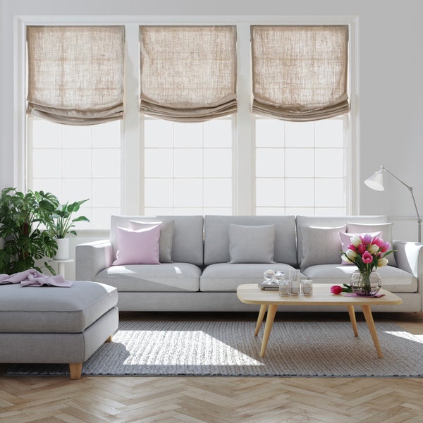 Cordless Roman Shade, Linen Roman Shade "Tuscany", Linen Roman shade with premium lining, Roman Shades for windows, Window Treatments