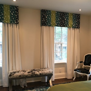 Custom Box Valance, Custom Pelmet , Geometric pattern, upholstered valance with mounting hardware, window treatments