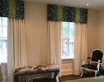 Custom Box Valance, Custom Pelmet , Geometric pattern, upholstered valance with mounting hardware, window treatments
