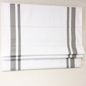 Cordless Roman Shade, &quot;White with double Silver Border&quot;, custom roman shade, flat roman shade, window treatments, cordless mechanism