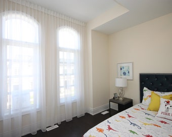 Custom Pleated Sheer Voile Drapery Panels | Elegant Light-Filtering Curtains with Pin Hooks | Tailored Window Treatments