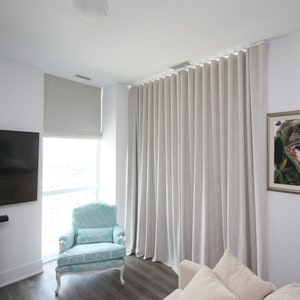Custom made ripple fold style drapery, Linen drapery Toronto with lining, available in different colours, drapery with snap tape