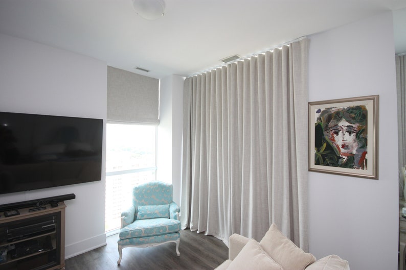 Linen sheer Linen drapery Toronto available in different colours sheer with snap tape Custom made ripple fold style drapery