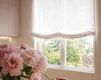 Luxury European Relaxed Linen Roman Shade, Custom Window Treatment