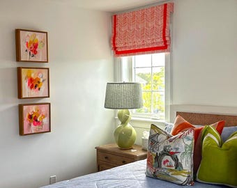 Custom Faux Roman Shade | Persimmon Arrows Fabric, Orange Grosgrain Border