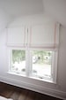 Custom Roman Shade 'Cheval White with 2' Pale Pink Border', flat roman shade with chain mechanism, custom made window treatments