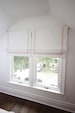 Custom Roman Shade 'Cheval White with 2' Pale Pink Border', flat roman shade with chain mechanism, custom made window treatments 