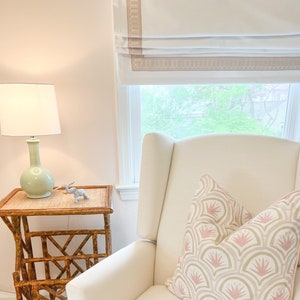 Roman Shades for windows, Schumacher Arches Embroidered Tape, Chain roman shades, custom roman shades, window treatments