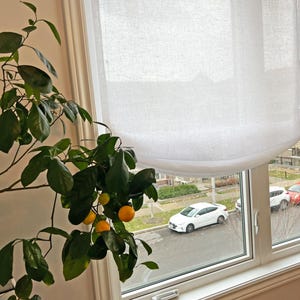 Estor romano transparente, estilo europeo relajado, &quot;lino natural&quot;, tejido transparente 100 % lino, mecanismo de cadena, estor romano, tratamiento de ventana a medida