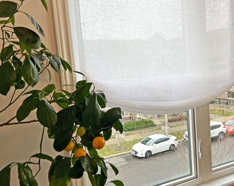 Sheer Roman Shade, European Relaxed &quot;Natural Linen&quot; , 100% linen sheer fabric, Chain Mechanism, Roman Shades, Custom Made Window Treatment