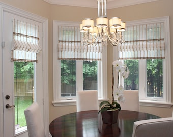 Flat Roman Shade "Myles-Parchment" with chain mechanism, Classic Shade, custom made