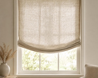 Linen Roman Shade European Relaxed, Custom Roman Shades Made to Order, Blackout Option, Tuscany 100% Linen, Custom Window Treatment