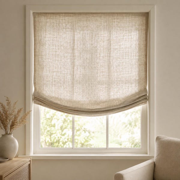 Linen Roman Shade European Relaxed, Custom Roman Shades Made to Order, Blackout Option, Tuscany 100% Linen, Custom Window Treatment