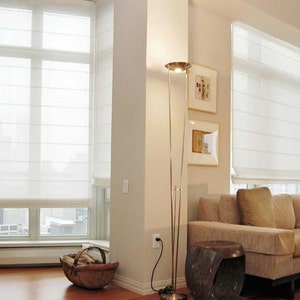 Flat Roman Shade, Sheer Roman Shade, White shade with chain mechanism, Faux Linen, Roman Shades for large windows, custom window treatment