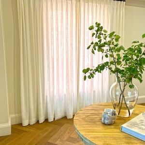 Custom Pleated Drapery Panel | Light Filtering Curtains | Pinch Pleat Curtains Toronto | No Lining | Semi-Sheer | Made to Order | Faux Linen