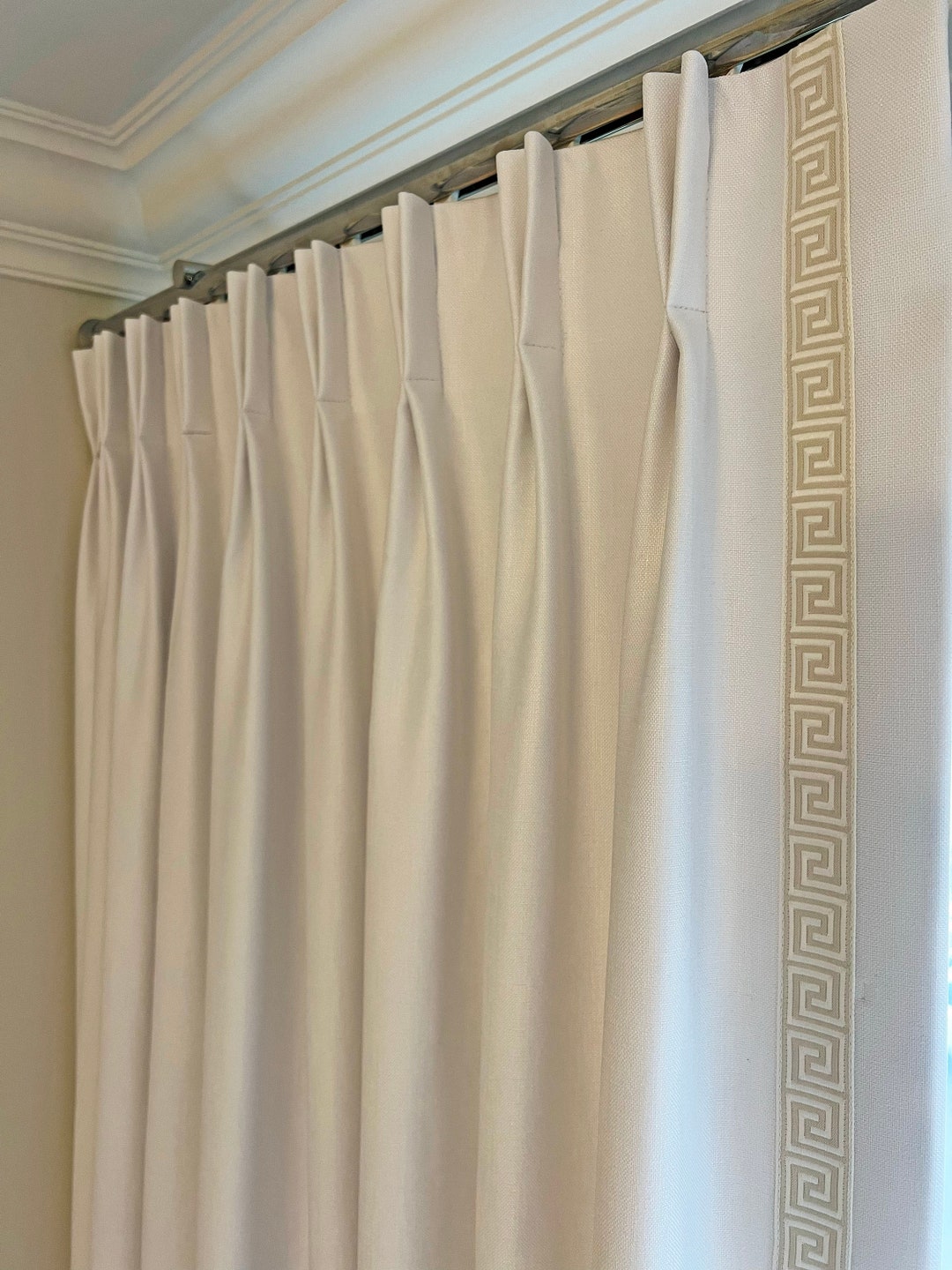 Custom Drapery Panels, Pinch Pleated, Solid Coloured Drapes With Greek