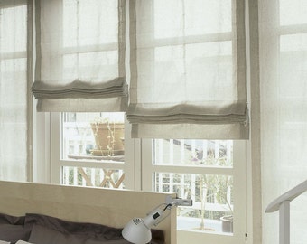 Relaxed Faux Linen Roman Shade, Sheer Light Filtering Window Covering