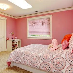Cordless Roman Shade, Flat &quot;Dolce Blush with valance and decorative bows&quot;, cordless baby room roman shade, cordless window treatments