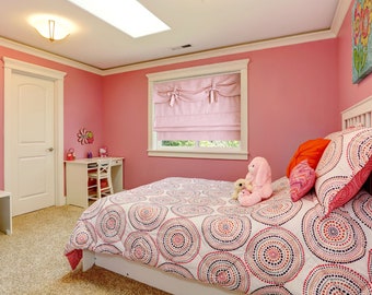 Dolce Blush Flat Roman Shade, Nursery Window Treatment, Decorative Bows