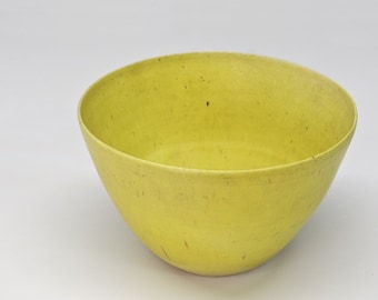 Cuenco de cerámica de estudio de Edith Heath, raro de los años 50, jarrón de color amarillo limón, cerámica vintage moderna de mediados de siglo, hecho a mano en Sausalito, California