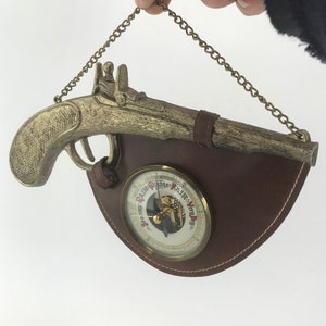 Mid-Century Colonial Revival Flint Pistol Gun Barometer Weather Station Wall Art Hanging Vintage Retro Kitchen image 1