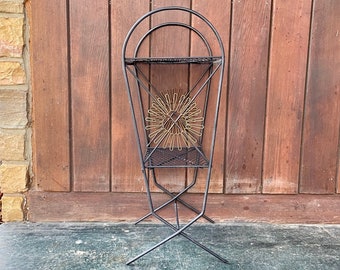 1950s Steel Wire Plant Shelf Atomic Rack Brass Flower Sculpture Vintage Mid-Century Mod