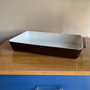 1970s Copco Brown Casserole Pan Dish Michael Lax Chocolate Iron Enamelware Large Danish Design Vintage Mid-Century New Old Stock Unused image 1