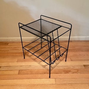 1950s Atomic Side Table Plant Stand Vinyl Record Holder Wire Mesh Expanded Metal Vintage Mid-Century Modernist image 1