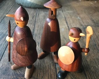 1950s Jacob Jensen Teak Vikings Figures Toys Illum Bolighus Denmark Danish Mid-Century Modern Vintage