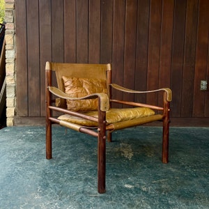 1960s Arne Norell Sirocco Safari Lounge Chair Leather Sling Rosewood Vintage Danish Mid-Century Modern image 1