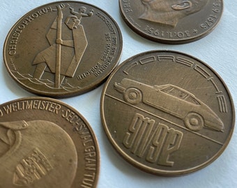 Set Munze Wien Coins 1960s Porsche CHRISTOPHORUS  Calendar Coins 1962, 1963, 1966, 1967