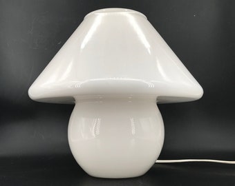 White Opaque Art Glass Mushroom Table Lamp Conrans England Vintage Mid-Century Modern