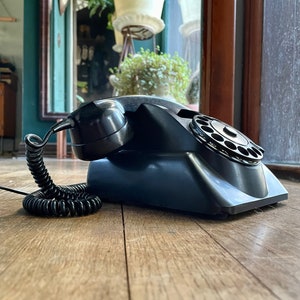 1960s Dutch Bakelite Black Telephone Vintage Black Ericsson PTT Rotary Dial Phone Clean image 1