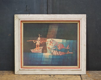 1960s Paul Klee Sinbad the Sailor Painting Framed Textured Reproduction