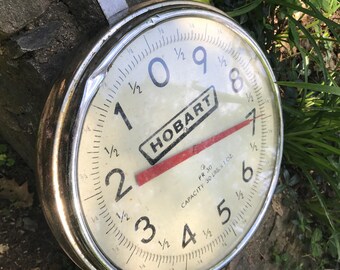 Vintage Hobart Hanging Scale Face Glass Chrome Double-sided Mid-Century Grocery