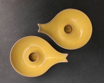 Eva Zeisel for Riverdale Pottery via Pigeon Forge Pottery Fishtale Candle Holders Vintage Mid-Century