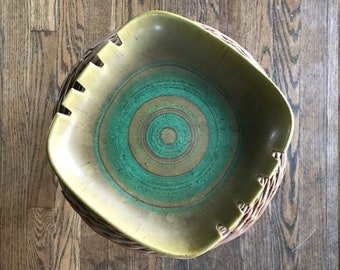 Old Glidden Pottery Ashtray 272 USA Fong Chow Cocentric Circles Green Gulfstream Dish Bowl Vintage Mid-Century Modern