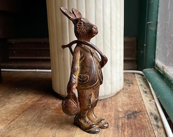 1940s Bronze Anthropomorphic Model Fox Hunting Regalia Rabbit Hat Bugle Vintage Antique Figure Sculpture Figurine