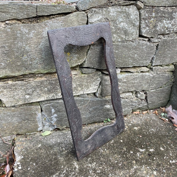 Picture Frame Victorian Era Homemade Carved Floral Wooden Vintage Antique