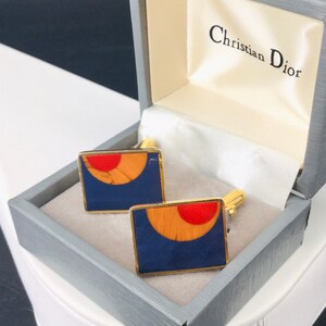 Vintage Christian Dior Cufflinks Glass Inlaid