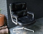 1960s Vintage Black Leather Charles Ray Eames Time Life Office Chair Mid-Century Eames Herman Miller Aluminum Group Architecture